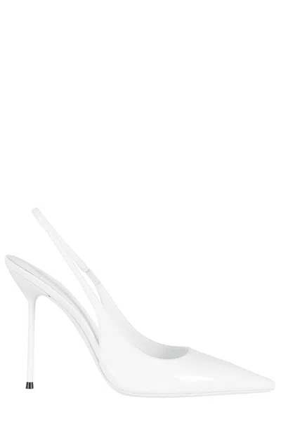 Paris Texas White Lidia Slingback Closed-toe Leather Pumps In White