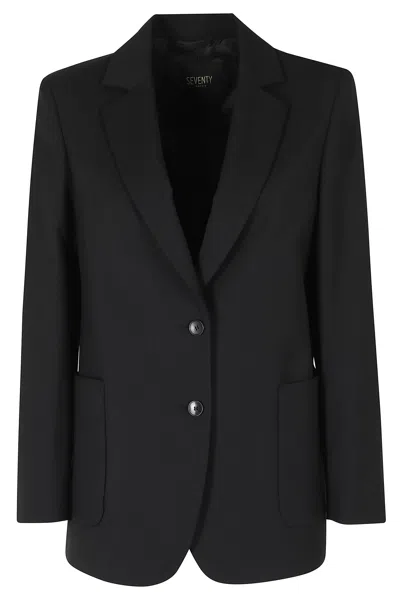 Seventy Black Single-breasted Back Vent Polyester-blend Jacket In Black