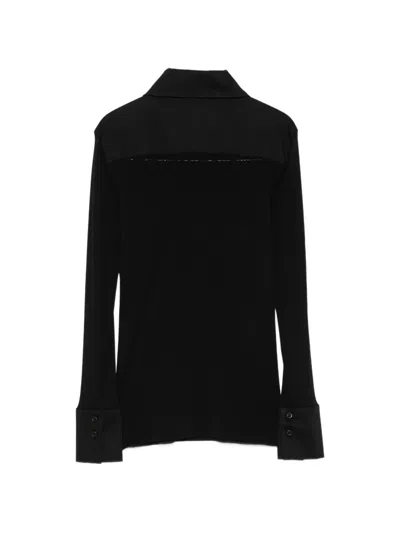 D Exterior Contrast-panel Button-up Blouse In Black