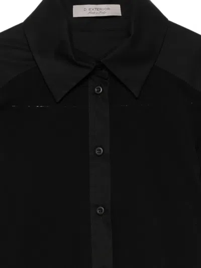 D Exterior Contrast-panel Button-up Blouse In Black