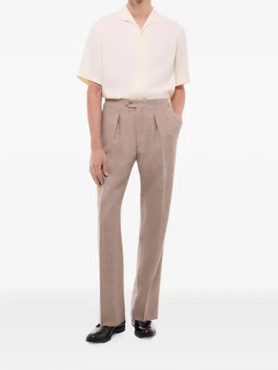 Fursac Herringbone-pattern Wool Trousers In Neutral