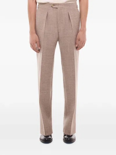 Fursac Herringbone-pattern Wool Trousers In Neutral