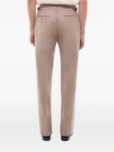 Fursac Herringbone-pattern Wool Trousers In Neutral