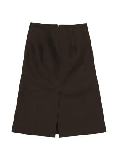 Studio Nicholson 다크 프런트 지퍼 A라인 미디 스커트 In Brown