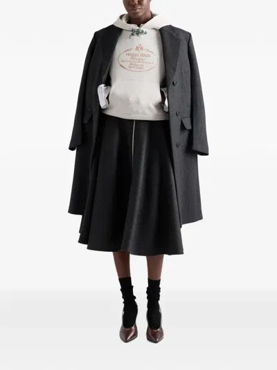 Prada Double Wool Midi-skirt In Black