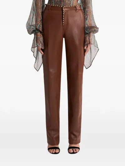 Etro Leather Trousers With Studs In 브라운