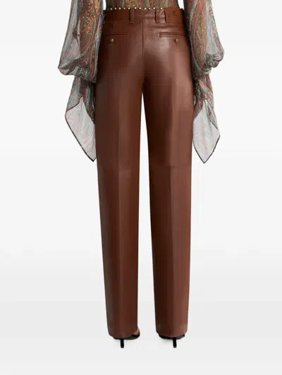 Etro Leather Trousers With Studs In 브라운