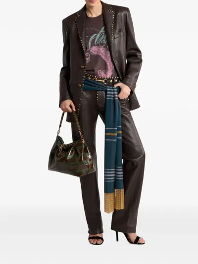 Etro Leather Trousers With Studs In 브라운