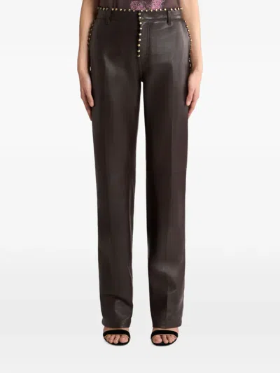 Etro Leather Trousers With Studs In 브라운