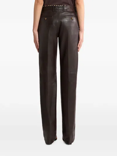 Etro Leather Trousers With Studs In 브라운