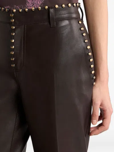 Etro Leather Trousers With Studs In 브라운