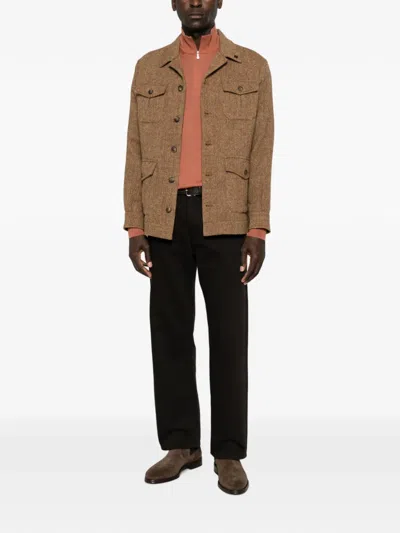 Gran Sasso Herringbone-pattern Wool Jacket In Brown