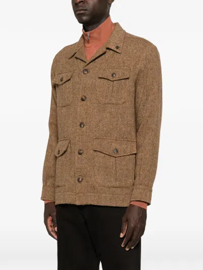 Gran Sasso Herringbone-pattern Wool Jacket In Brown