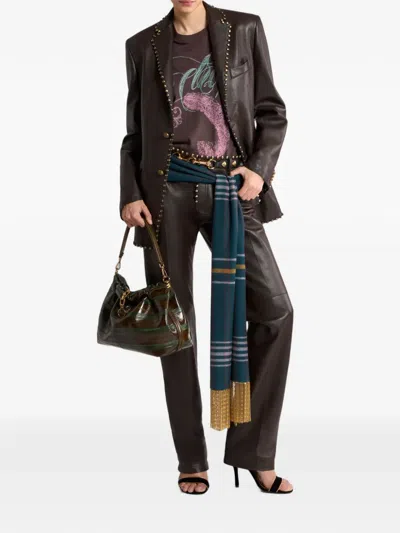 Etro Single-breasted Leather Jacket With Studs In 브라운