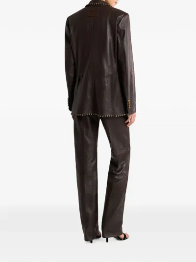 Etro Single-breasted Leather Jacket With Studs In 브라운