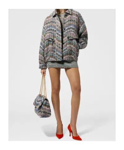 Missoni Oversized Bomber Jacket In Chevron Knit With Sequins In Multi