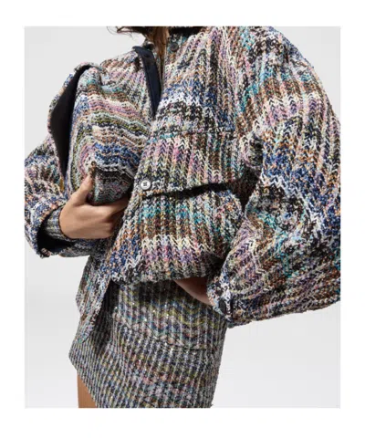 Missoni Oversized Bomber Jacket In Chevron Knit With Sequins In Multi