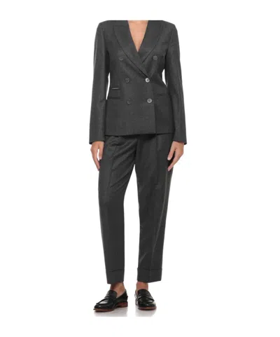 Peserico Tailored Structured Shoulders Double-breasted Blazer In Gray