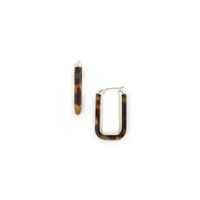 Ralph Lauren Tortoiseshell Rectangular Hoop Earrings In Silver/tortoise In Silver/tortoise