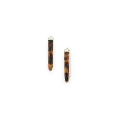 Ralph Lauren Tortoiseshell Rectangular Hoop Earrings In Silver/tortoise In Silver/tortoise