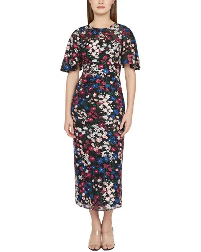 Js Collections Ursala Embroidered Flutter Sleeve Gown In Multi