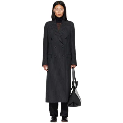 Maison Margiela Herringbone-pattern Double-breasted Coat In Blue