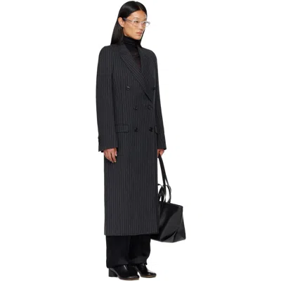 Maison Margiela Herringbone-pattern Double-breasted Coat In Blue