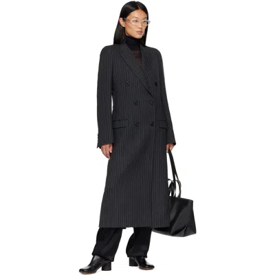 Maison Margiela Herringbone-pattern Double-breasted Coat In Blue