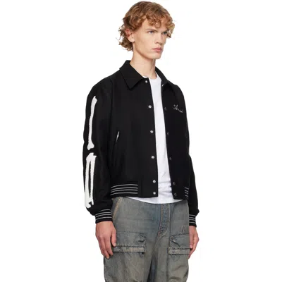 Amiri Varsity Bones Wool Bomber Jacket In Black