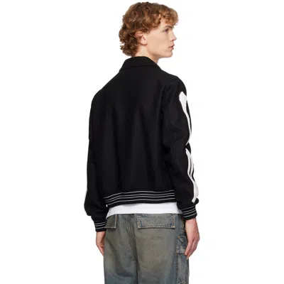 Amiri Varsity Bones Wool Bomber Jacket In Black