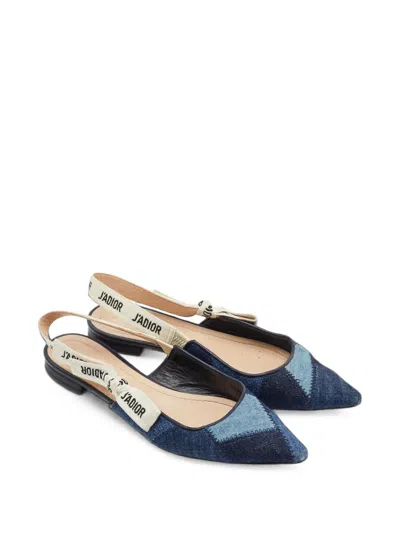 Pre-owned Dior J'a Patchwork Slingback Flat Pumps In Blue