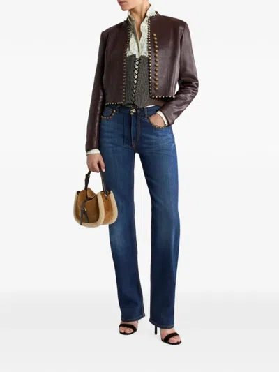 Etro Cropped Leather Jacket With Studs In Red