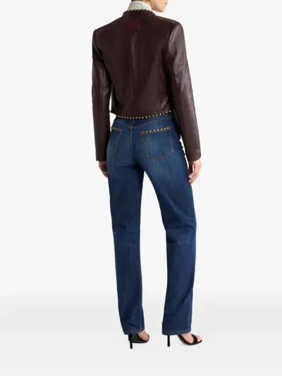 Etro Cropped Leather Jacket With Studs In Red