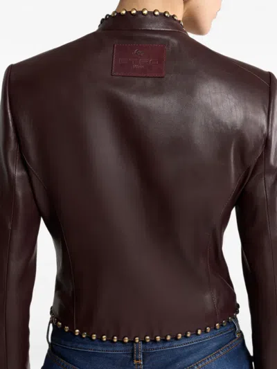 Etro Cropped Leather Jacket With Studs In Red