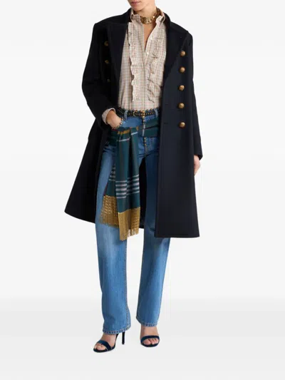 Etro Double-breasted Wool-blend Cloth Coat In Blue