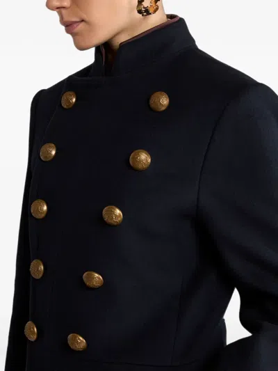 Etro Double-breasted Wool-blend Cloth Coat In Blue