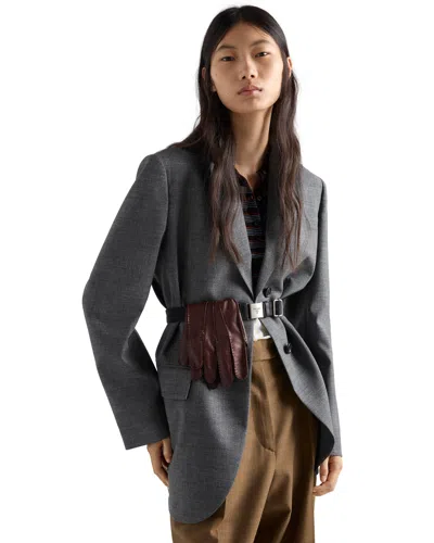 Prada Single-breasted Mélange Hopsack Jacket In Slate Gray
