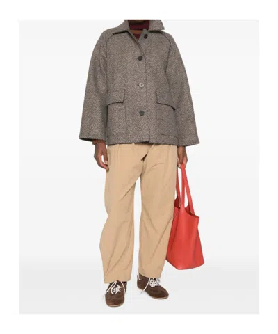 Harris Wharf London Herringbone-pattern Flap-pocket Jacket In Cream And Brown