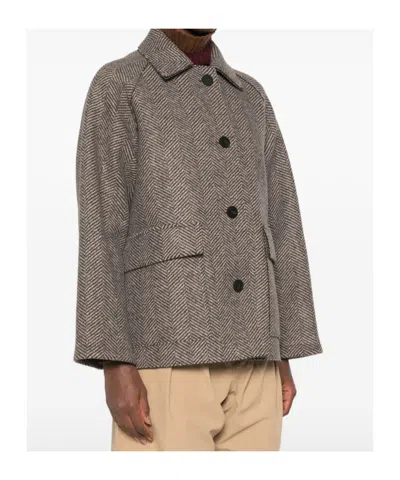 Harris Wharf London Herringbone-pattern Flap-pocket Jacket In Cream And Brown