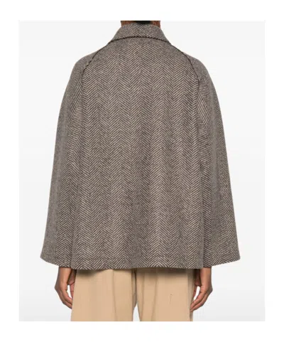 Harris Wharf London Herringbone-pattern Flap-pocket Jacket In Cream And Brown