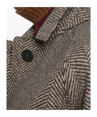 Harris Wharf London Herringbone-pattern Flap-pocket Jacket In Cream And Brown