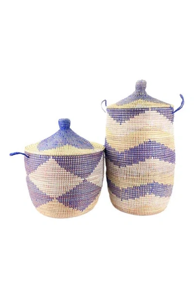 Mbare Dou Lid Storage Basket Chevron In Blue