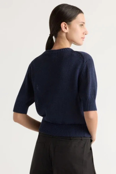 Modern Citizen Heidi Pullover Short-sleeve Knit Top In Blue