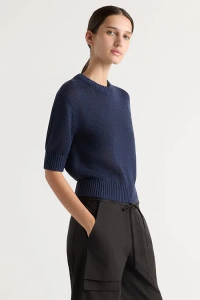 Modern Citizen Heidi Pullover Short-sleeve Knit Top In Blue
