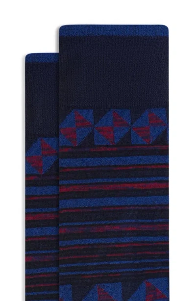 Bugatchi Stripe Geo Pattern Cotton Blend Dress Socks In Multi
