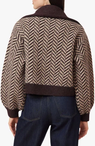 Habitual Herringbone Zip Front Cardigan In Multi