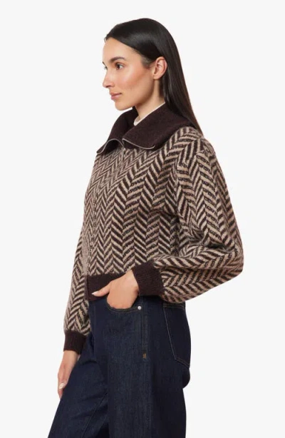 Habitual Herringbone Zip Front Cardigan In Multi