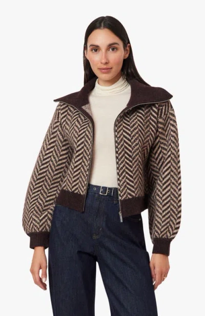 Habitual Herringbone Zip Front Cardigan In Multi
