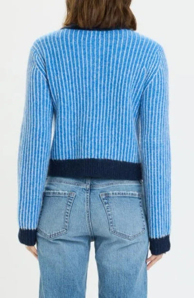 Daze Muse Rib Knit Button Front Sweater In Blue