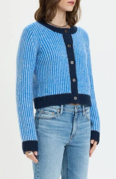 Daze Muse Rib Knit Button Front Sweater In Blue